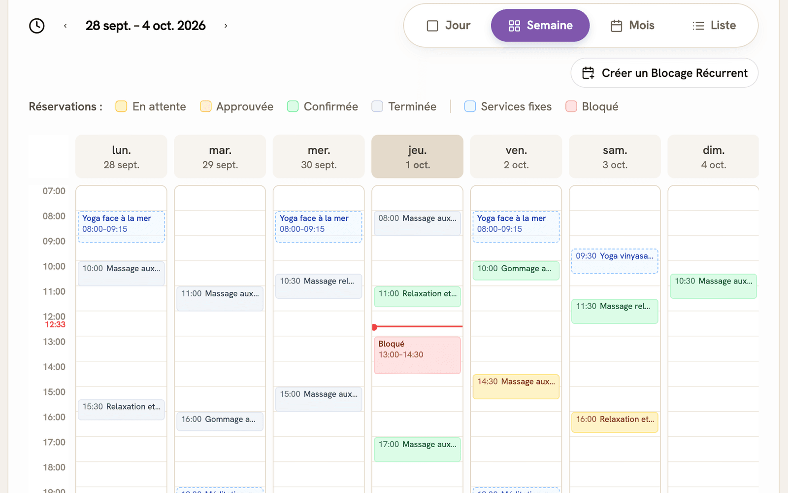 Aperçu : le calendrier de votre lieu