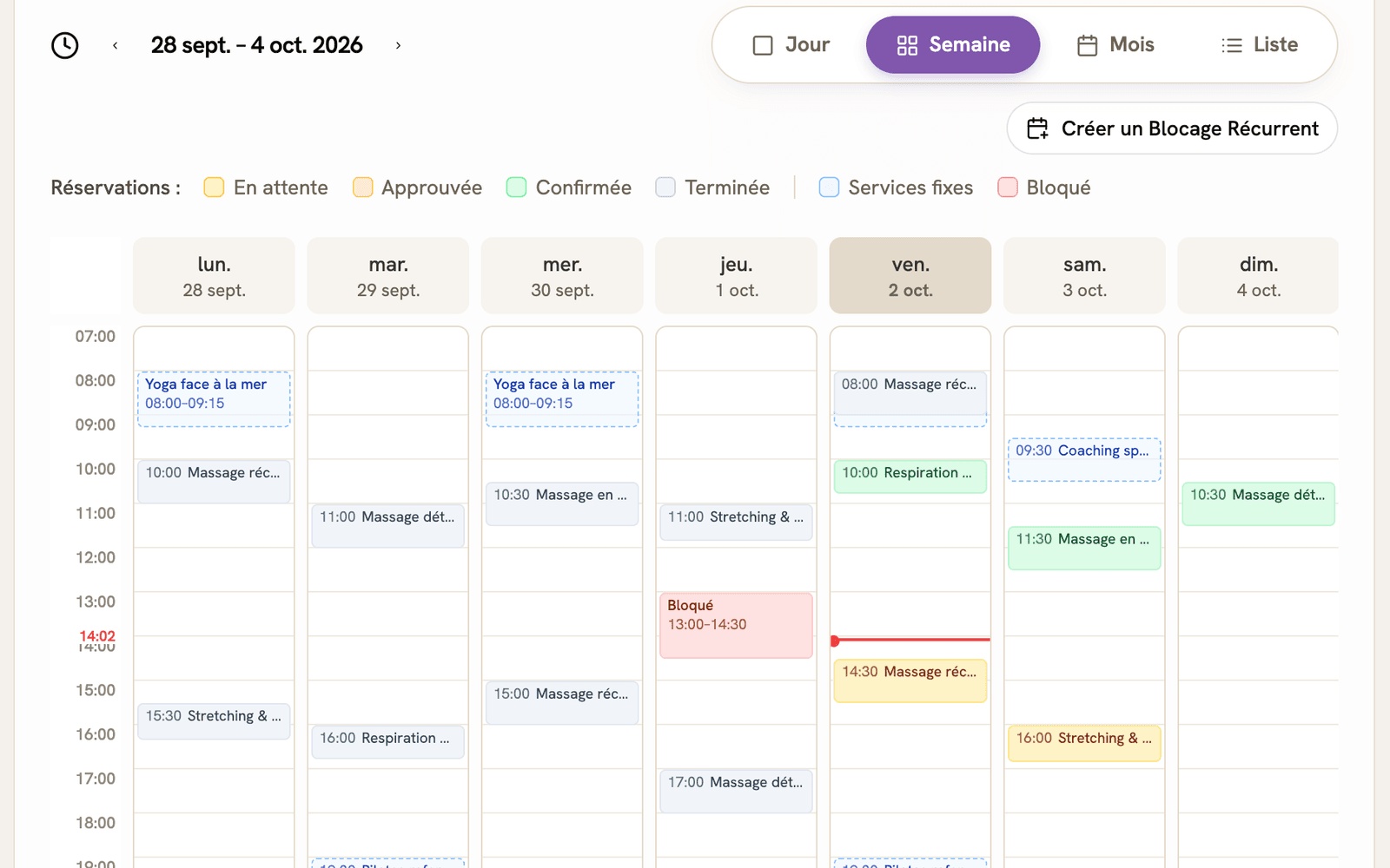 Aperçu : le calendrier de votre lieu